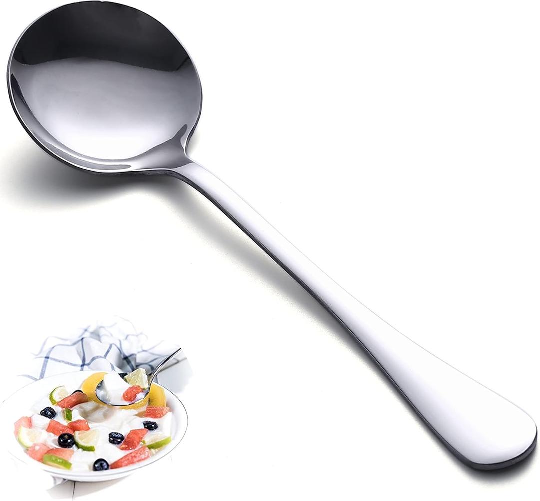 HAPPY KIT Soup Spoons Set 12 Pcs Premium Stainless Steel Round Spoons Heavy-Weight Durable Flatware Set