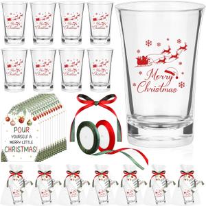 36 Set Merry Christmas Shot Glasses Christmas Party Favors Acrylic Shot Glasses 1.2 Oz Holiday Clear Cocktail Shot Cups Bulk with Pour Yourself a Merry Little Christma-s Cards Bag for Guest