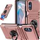 Phone Case for Motorola Moto G Play 2024 4G with Tempered Glass Screen Protector Card Slots Ring Stand Soft Silicone Bumper Hybrid Two Layer Defender for XT2413V XT2413-1 64GB Women Rose Gold
