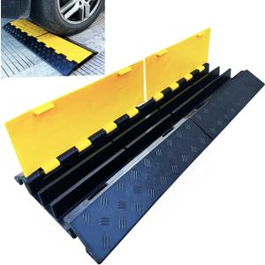 Foldable 3 Channel Rubber Cable Protector, 22000Lbs Load Capacity Wire Hose Pipe Hider Protective Ramp, Driveway Traffic Speed Bump for Asphalt Concrete Gravel Driveway Indoor Outdoor (1PACK)