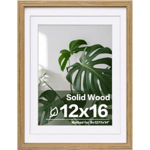 Egofine 12x16 Picture Frame with Plexiglass Made of Solid Wood, Display Pictures 9x12/11x14 with Mat or 12x16 Without Mat for Wall Mounting, Carbonized Brown