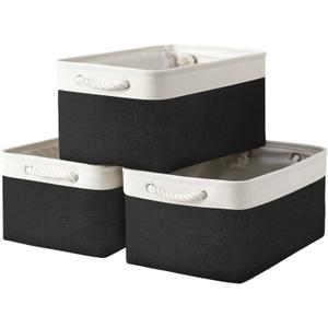 TheWarmHome Storage Basket for Organizing - Large 3 Pack 15.7x11.8x8.3 inch Collapsible Storage Bin for Shelves with Handles Laundry Cube Toy Closet Nursery (Whiet & Black)