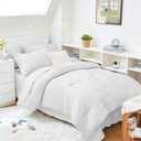 HYMOKEGE White Twin XL Comforter Set Seersucker 5 Pieces, All Season Luxury Bed in a Bag for Bedroom, Bedding Set with Comforter, Sheets, Pillowcase & Sham