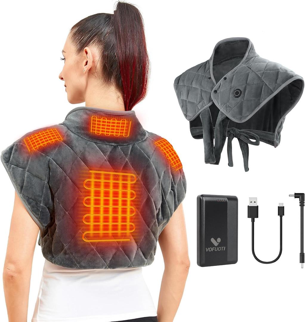 Vofuoti Portable Heating Pad for Neck and Shoulders, Cordless Heating Pad with Battery and 3 Heat Settings, Weighted Electric Heated Neck Shoulder Wrap, 16'' x 22'', 2.2lbs