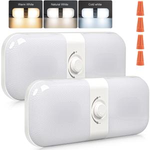 CT CAPETRONIX RV Lights Interior 1700LM, 3 Color TEM Camper Lights, Dimmable 12v Volt Led Lights Fixture, Ceiling Dome Light w Switch for Camper/Car/Trailer/Boat (Warm Cool Natural White) 2Pack