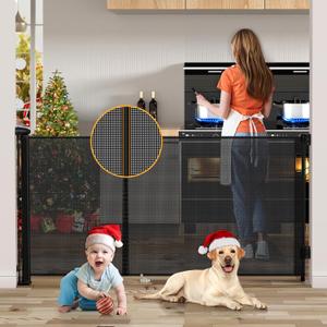 Uamector 138-Inch Extra Wide Retractable Baby Gate & Dog Gate, Reinforced Mesh Safety Gate Adjustable for Large Openings - Stairs, Doorways, Hallways - Indoor/Outdoor Use (138"W x 34"H, Black)
