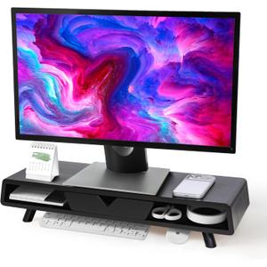 Homerays Monitor Stand with Drawer, Exquisite Computer Monitor Stand for Desk, Ergonomic Wood Monitor Stand Riser for Computer,Laptop, Printer, TV, Bamboo, Black
