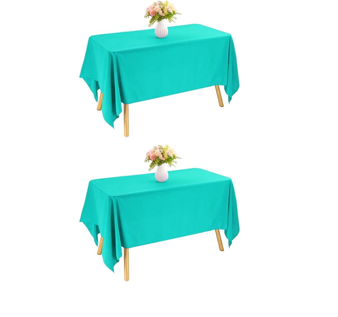 JALANCY 2 Pack Rectangle Tablecloth for 6 Foot Tables Washable Polyester Table Cover for Wedding Dining Table Parties Banquet（60x102 Turquoise）