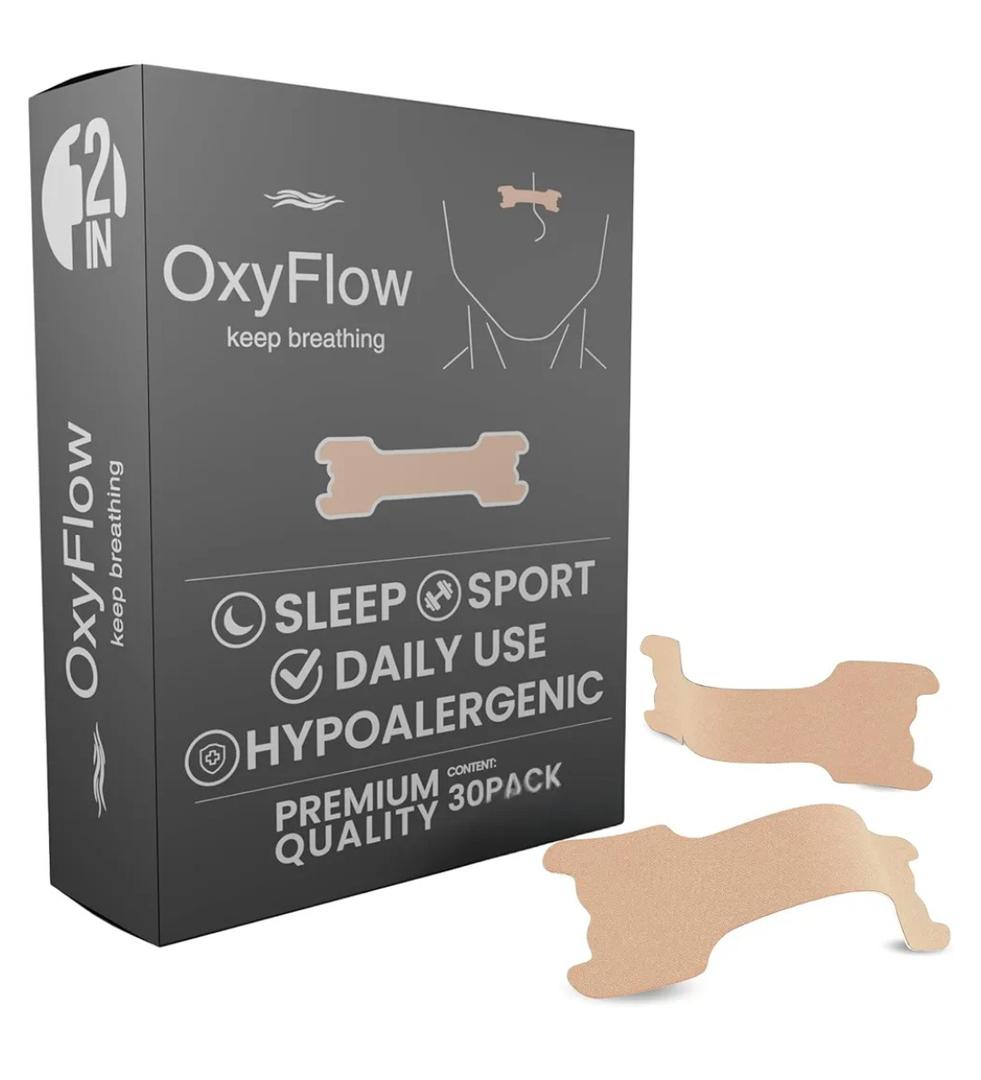 OxyFlow Model Y - 30 Nasal Strips for Breathing, Sensitive Skin, Athletic Nasal Strips, Nasal Congestion Relief, Nose Strips for Snoring, Universal Fit. Pack of 2