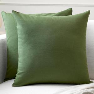 Throw Pillow Covers 24x24 in Set of 2 Leaf Green | No Inserts | Cotton Pillow Covers for Living Room, Bed, Sofa, Couch | Decorative Cushion Covers with Improved Zipper