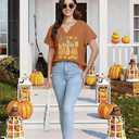 Fall Pumpkin Shirts for Women: Cute Pumpkin V Neck Shirt Thanksgiving Graphic Tees Halloween Pumpkin Tops (S)