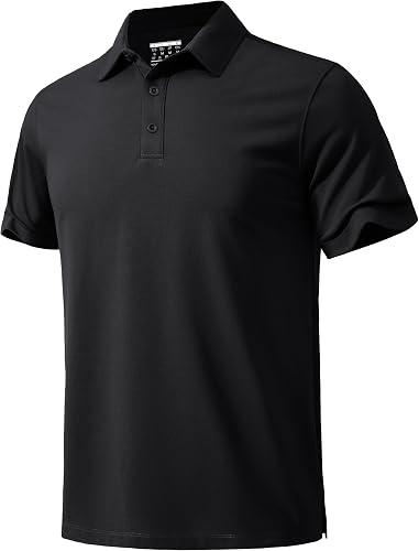 MAGNIVIT Men's Polo Shirt Short Sleeve 3 Button Cotton Pique Casual T-Shirts Moisture Wicking Performance Work Golf Tee, S, Black