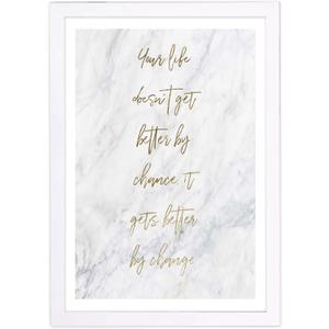 Wynwood Studio Typography Framed Wall Art Prints 'Life Change' Motivational Quotes and Sayings Home Décor, 13" x 19", Gold, White