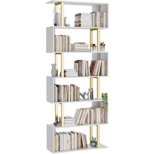 Gadroad 6-Tier Geometric Bookcase,S Shaped Bookshelf, Wood Decorative Storage Shelving, Modern Freestanding Display Shelves, Tall Book Shelf Unit for Living Room Bedroom, 27.56"W x 74.2"H