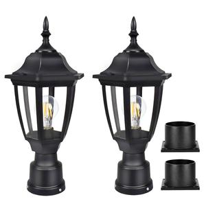 FUDESY Outdoor Post Lights, Electric Exterior Lamp Post Light Fixture with Pier Mount Base, LED Bulb Included, Anti Corrosion Plastic Materials, 2-Pack Pole Lanterns for Garden, Patio, Pathway (Black)