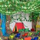 13 Pcs Jungle Theme Ceiling Decor 12x2 ft Palm Printed Fluorescent Light Cover with 10 Artificial Vine Greenery Leaves for Classroom Hawaiian Luau Jungle Rainforest Wedding Birthday Party Decorations