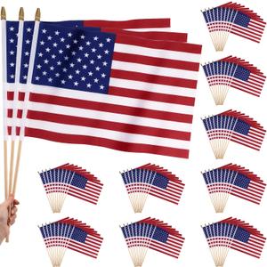 Tudomro 100 Pcs Small American Flag on Stick 12x18 In Mini Small US Flags Handheld with Safety Golden Spear Top 4th of July Decoration American Hand Held Stick Flags for Memorial Day