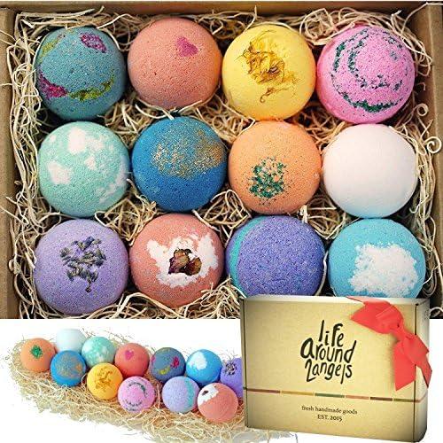 LifeAround2Angels Bath Bombs Gift Set 9 USA made Fizzies, Shea & Coco Butter Dry Skin Moisturize, Perfect for Bubble Spa Bath. Handmade Birthday Mothers day Gifts idea For Her/Him, wife, girlfriend