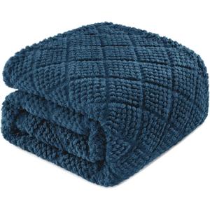 Whale Flotilla Fuzzy Fleece Throw Blanket for Couch, Bed, Soft Fluffy Jacquard Waffle Blankets for All Season, Lightweight and Warm, 50x60 Inch, Navy Blue