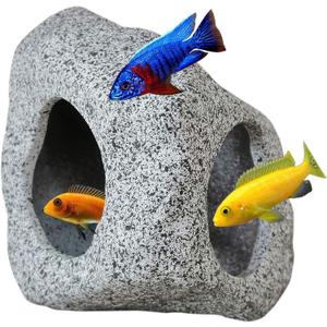 Aquarium Hideaway Rock Cave for Aquatic Pets to Breed, Play and Rest, Safe and Non-Toxic Ceramic Fish Tank Ornaments, Decor Stone for Betta