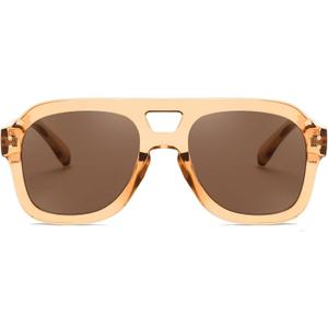 FEISEDY Vintage Aviator Sunglasses Double Bridge Women Men Large Square Thick Frame Trendy Eyewear UV400 B2846