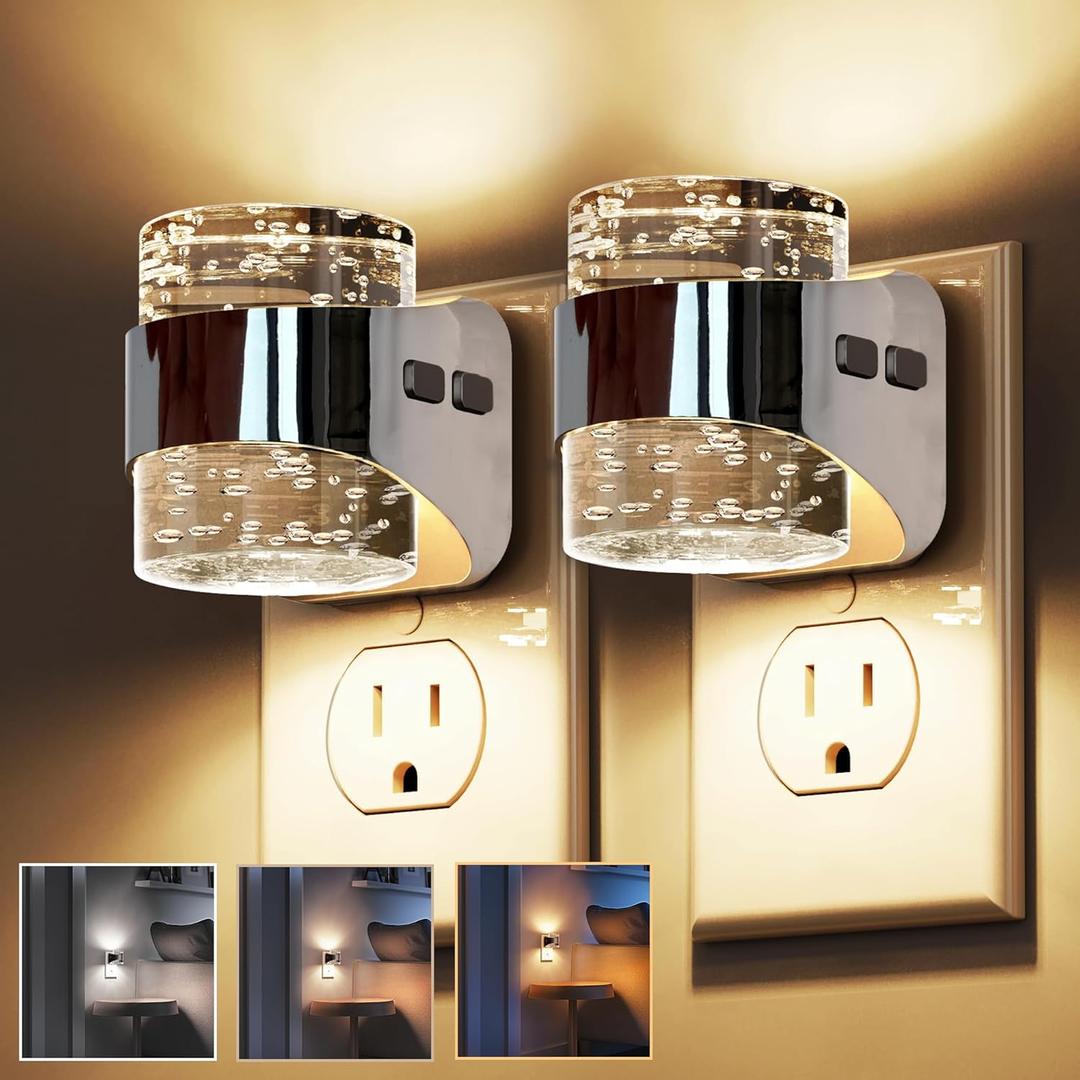 L LOHAS LED 2 Pack 3CCT Night Lights Plug into Wall, 3000K/4000k/5000K Adjustable Color Temperature Night Light,Bubble Nightlight with Dusk to Dawn Sensor for Rooms Bathroom Hallway