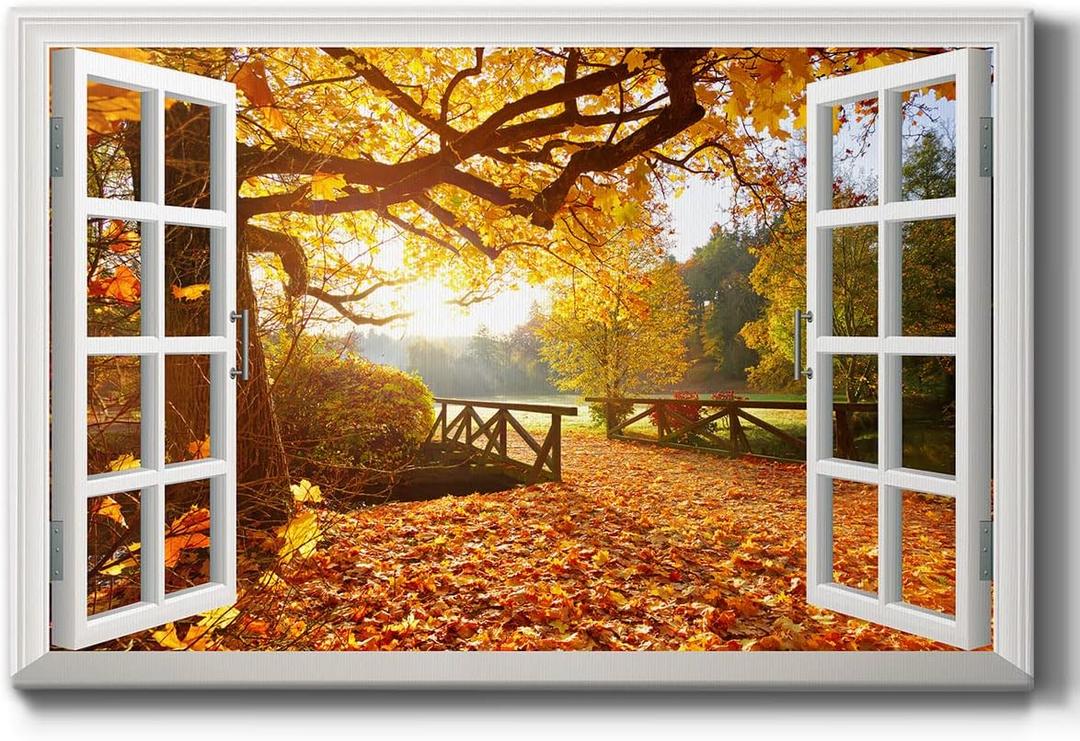 Renditions Gallery Nature Canvas Wall Art Paintings Modern Decorations Bright Autumn Forest Day Glam Romantic Wall Hanging Window View Artwork for Bedroom Office Kitchen - 32"x48" LT21 (Barren Tree)