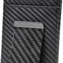Travelambo Money Clip for Men Carbon Fiber Clip Wallet Leather Slim Minimalist Card Holder RFID Blocking (Weaved Black)