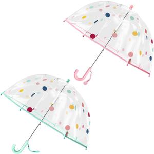 2 Pack Kids Clear Umbrellas for Rain Dome Bubble Umbrella Windproof for Toddler Boys Girls