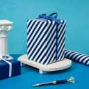 WRAPAHOLIC 30 Inch Reversible Navy Blue Wrapping Paper - Navy Blue and Stripes Wrapping Paper for Birthday, Holiday, Wedding, Baby Shower - 30 inch x 33 feet, 30x394 Inch