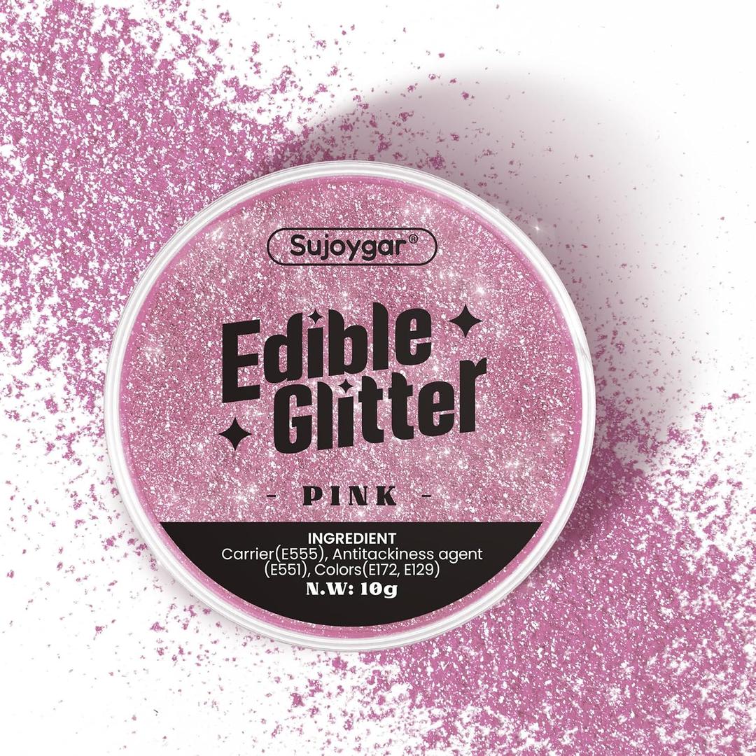 (10g) Pink Edible Glitter for Cocktails, Drinks, Cakes - 100% Food Safe Pink Cake Glitter Dust Edible Bulk - Valentines Food Chocolate Baking Decoration Wedding Girls Party - No Taste (EXP 02/04/26)
