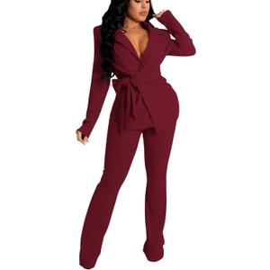 kaimimei Business 2 Piece Pant Suits for Women Dressy Elegant Professional Blazer Set Casual Outfits with Belt Medium
