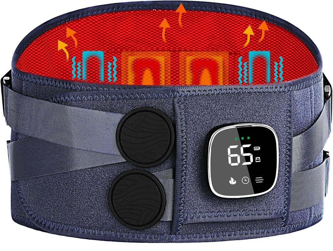 Cordless Heating Pad for Back Pain Relief with Massager, Wearable Portable Back Heating Pad with 3 Heat, 5 Vibration, Timer, Rechargeable Back Brace 47-60", 3 Ways to Power, Gift for Mom Women Men