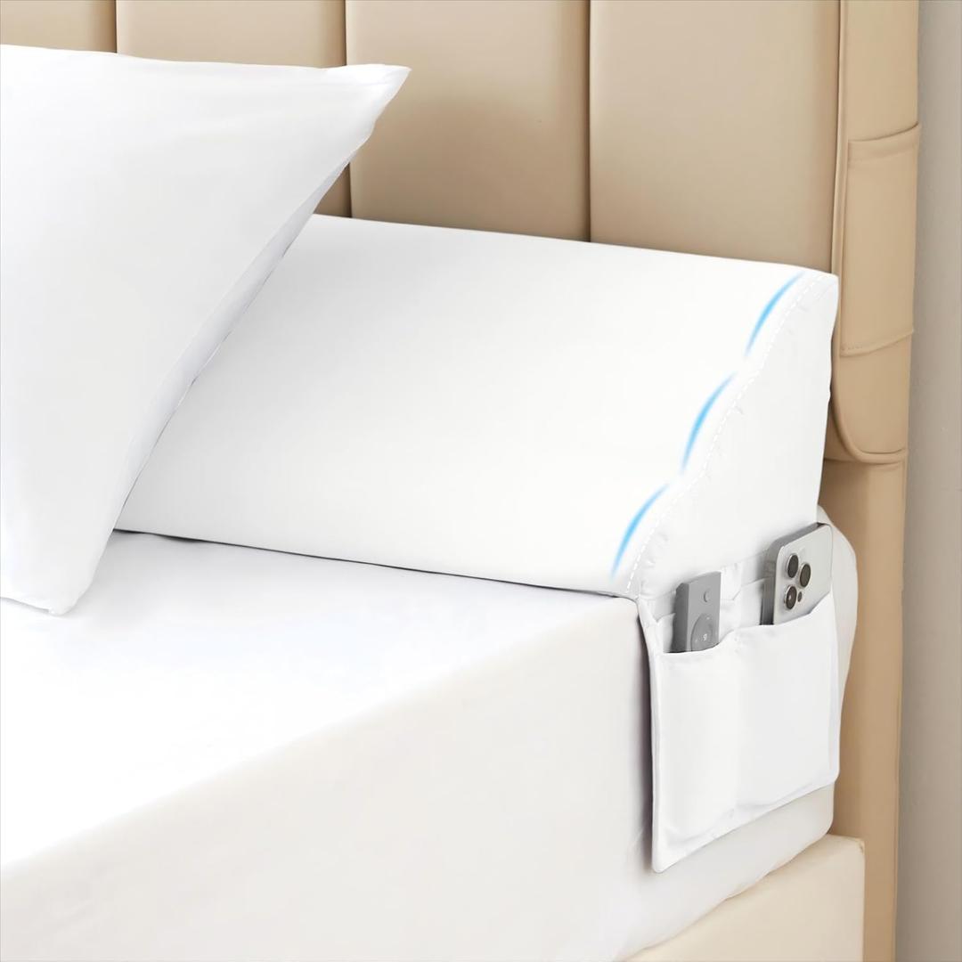 Queen Bed Wedge Pillow for Headboard, Bed Gap Filler, Triangle Pillow Wedge for Headboard Gap, Bolster Pillows for Beds, Anti-Slip Mattress Wedge Gap Filler, 60"10"6", White