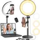 MACTREM 10 Desk Ring Light with Stand, Desktop LED Circle Halo Light with Phone Holder for Computer Zoom Meeting, Laptop Light for Conference Video Calls, Live Streaming, Podcast, Selfie, Makeup (Black)