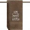 Artoid Mode 1 Pc Brown Home Sweet Home Embroidered Hand Towels for Bathroom, 100% Cotton Soft Absorbent Farmhouse Decor Towels, 13.7 x 29.5 Inch
