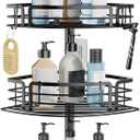 Consumest Corner Shower Caddy Tension Pole - Rustproof Shower Shelves with Towel Bar & Soap Holder, Adjustable Bath Organizer for Bathroom Storage, 27.6-108.3 inch, Black
