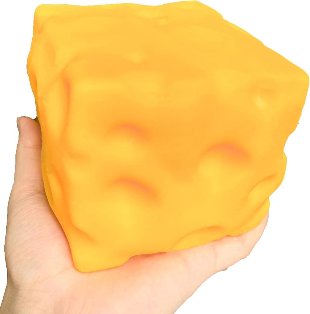 Yellow Jumbo 3.94in Cheese Squishy Fidget Toys, Soft Squeeze Cheese Block, Soft Novelty Toy, Sensory Stress Relief Fidget Toy for Adults & Kids