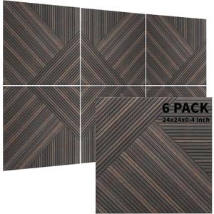 TO-TH Acoustic Wall Panels,6 Pack Total Size 72 x 48 Inches,Self-Adhesive Decorative Acoustic Panels for Wall and Ceiling,3D UV Printing with Wood Look,Rustic Walnut