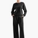 No Brand Women Modal Fall 2 piece outfits Oversized Sweatshirt Wide Leg Pants 2XL, Black