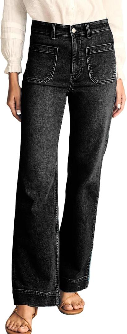 Astylish Women's Wide Leg Jeans High Waisted Stretchy Straight Leg Jeans Loose Trendy Denim Pants with Pocket (4, Black)