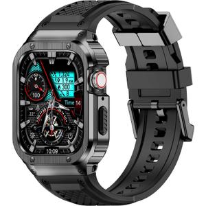 Band with Stainless Steel Case Compatible with Apple Watch Series 11 10 46mm Band, iwatch Bands Rugged Metal Protective Cover for Men (Grey)
