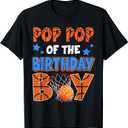 Basketball Pop Pop Of The Birthday Boy Family Matching T-Shirt, Black, Large