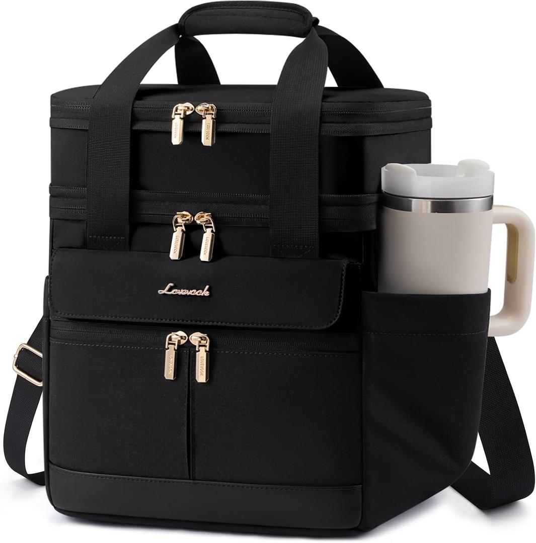 LOVEVOOK Insulated Lunch Bag Women Men,Expandable Double Deck Lunch Box for Women With Large Cup Holder,Leakproof Cooler Bag For Adult Lunch Tote Bag Work Picnic Beach with Adjustable Shoulder Strap