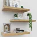 Upassion Floating Shelves for Wall Set of 3, 16" Light Brown Wood Wall Shelves for Home Decor, Frame Display Floating Shelf for Living Room, Bedroom, Bathroom, Kitchen