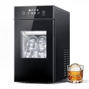 2.4" Ice Ball Maker，50 pcs/24H,2 pcs in 60 Mins, Slow-Melting Crystal Ball Sphere ice Maker with Self-Cleaning, Countertop Clear Ice Maker for Whiskey（Black) (EXP 05/13/32)
