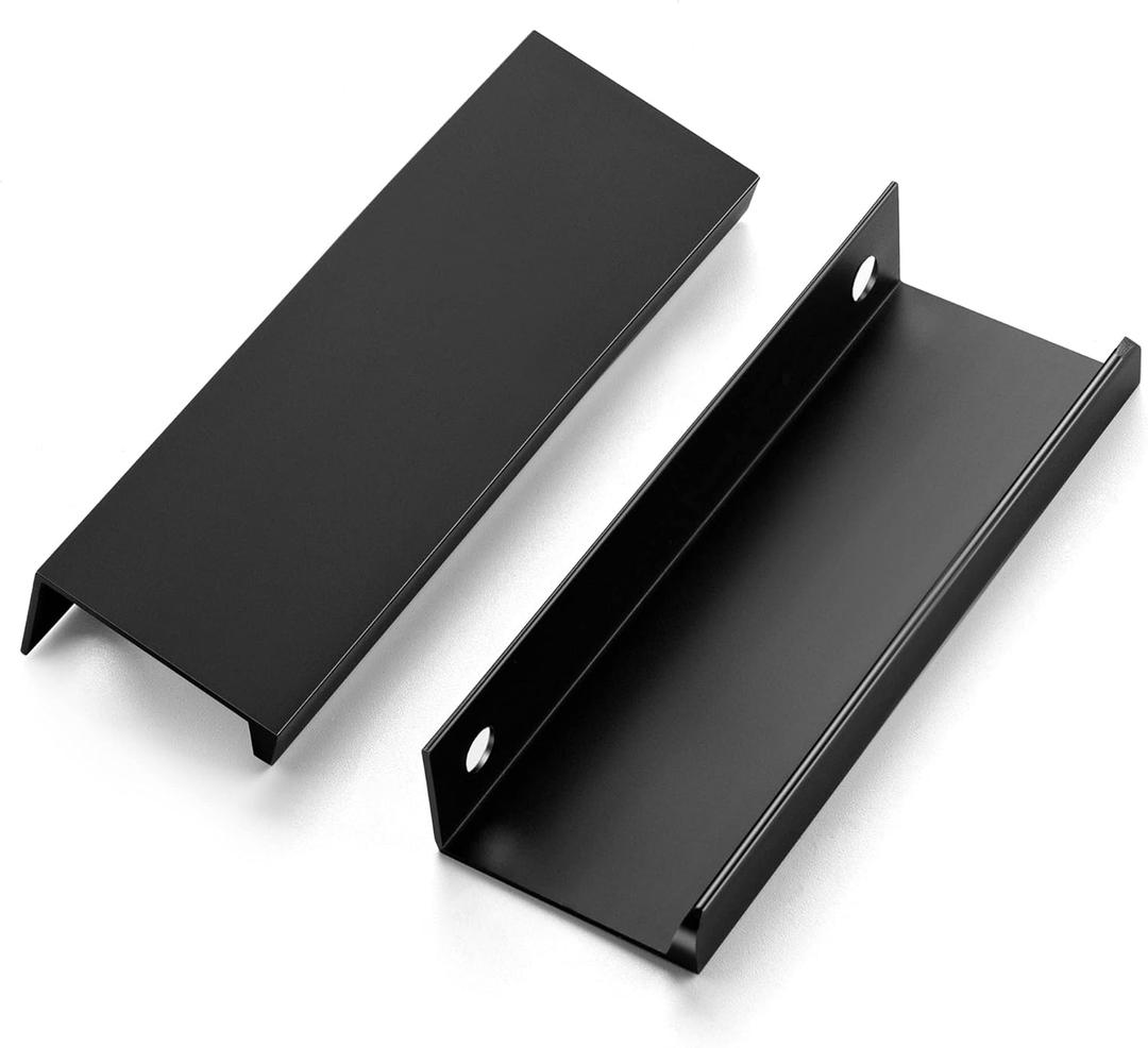 Home Expert 6 Pack Finger Pulls for Cabinets 76mm/3in Hole Center Black Cabinet Handles Edge Pulls for Cabinets Finger Cabinet Handles Concealed Tab Handles for Kitchen Drawer (102mm/4" Overall Length)