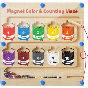 Magnetic Color and Number Maze, Montessori Toys for 3+ Year Old, Wooden Magnet Board Counting & Color Sorting Toddler Activities, Educational Fine Motor Skills Toys Gifts for 3-5 Years Old Boys Girls