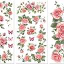 Peacoblue Rub on Transfer Sticker for Furniture Crafts Decor 6"x12" Pink Rose Vine, 3Pcs Waterproof UV DTF Transfer Sticker for Lingerie Chests Drawer Dresser Glass Porcelain Wood Plastic