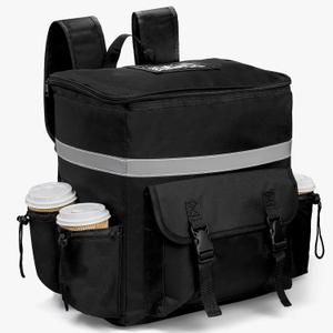 Food Delivery Backpack, Insulated Reusable Pizza Delivery Bag with 4 Cup Holder, Waterproof Thermal Catering Bags Reflective Strip for Delivery Bike, Hot Cold Food, Camping